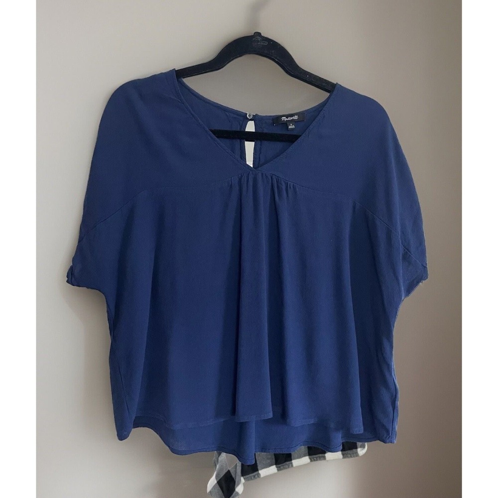 Madewell Blouse Womens Sz Small Navy Blue Short Sleeve Rhyme Top Boho Indie